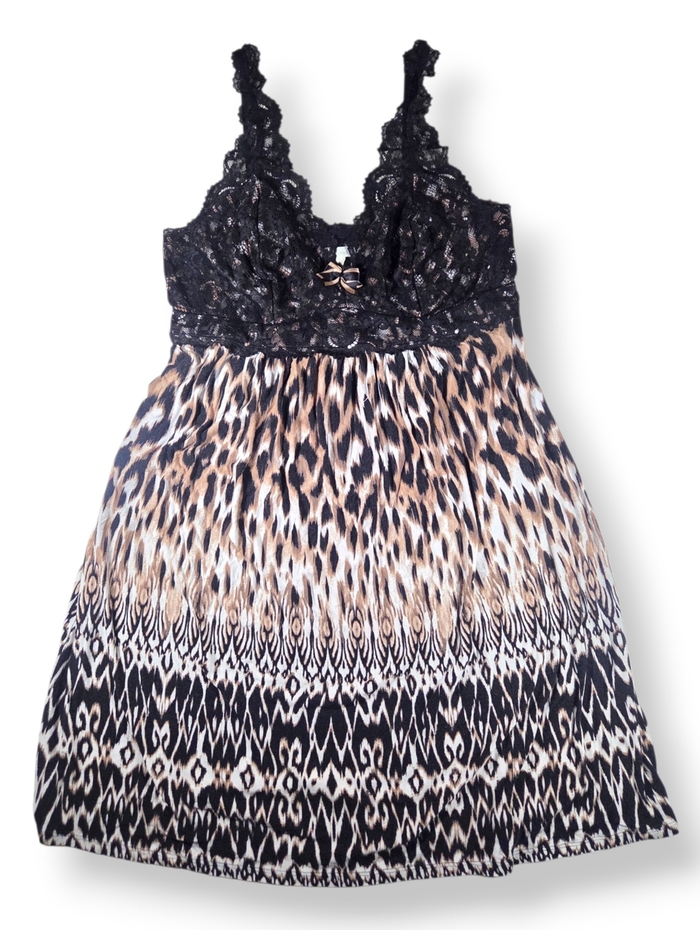 Soma Cool Night Lace Black Animal Print Chemise Nightgown Medium